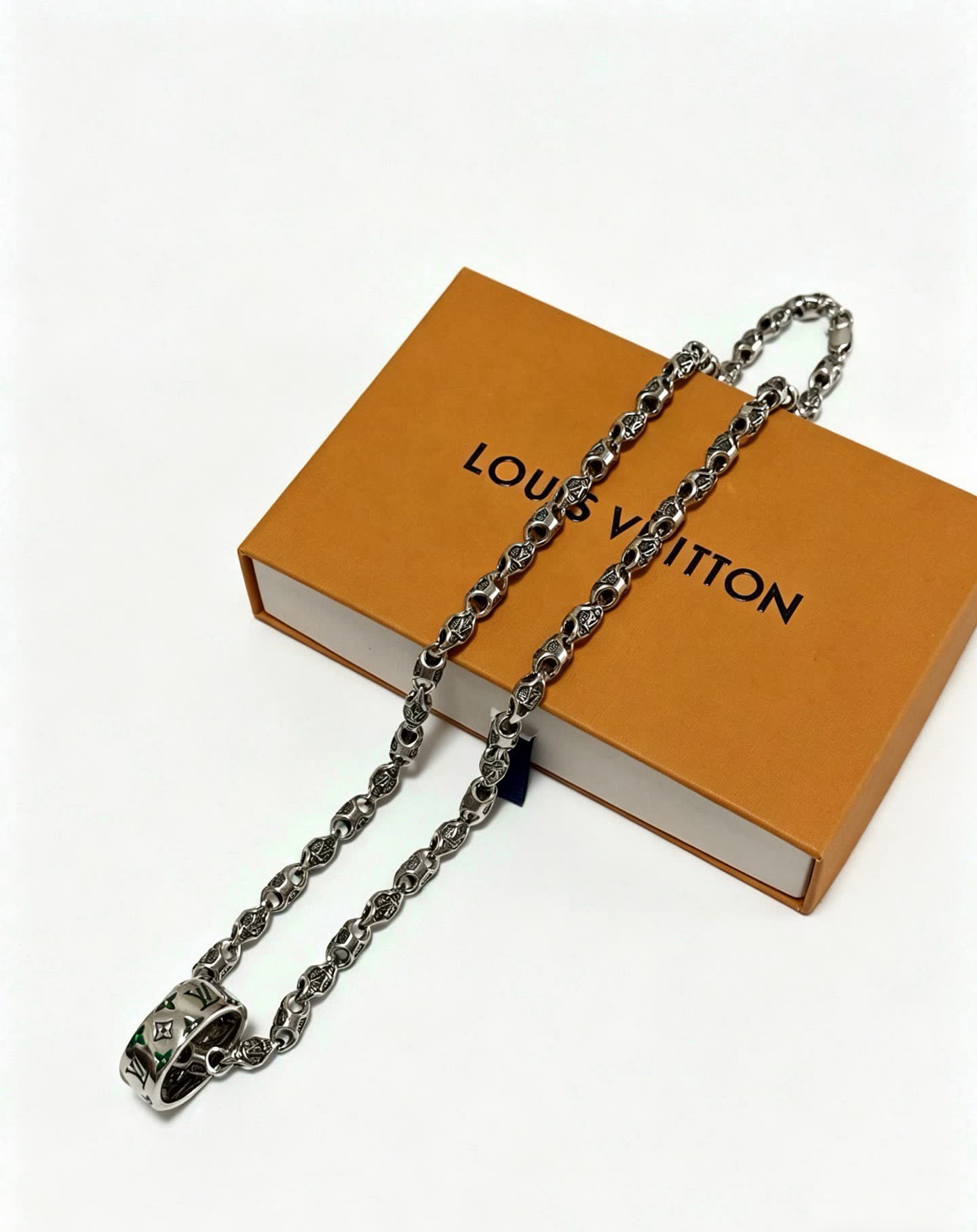 Louis Vuitton Silver Chain Necklace with Logo